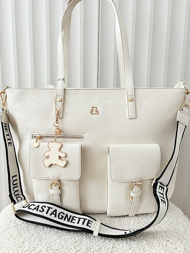  Lulu Castagnette torebka shopper ecru z kieszeniami