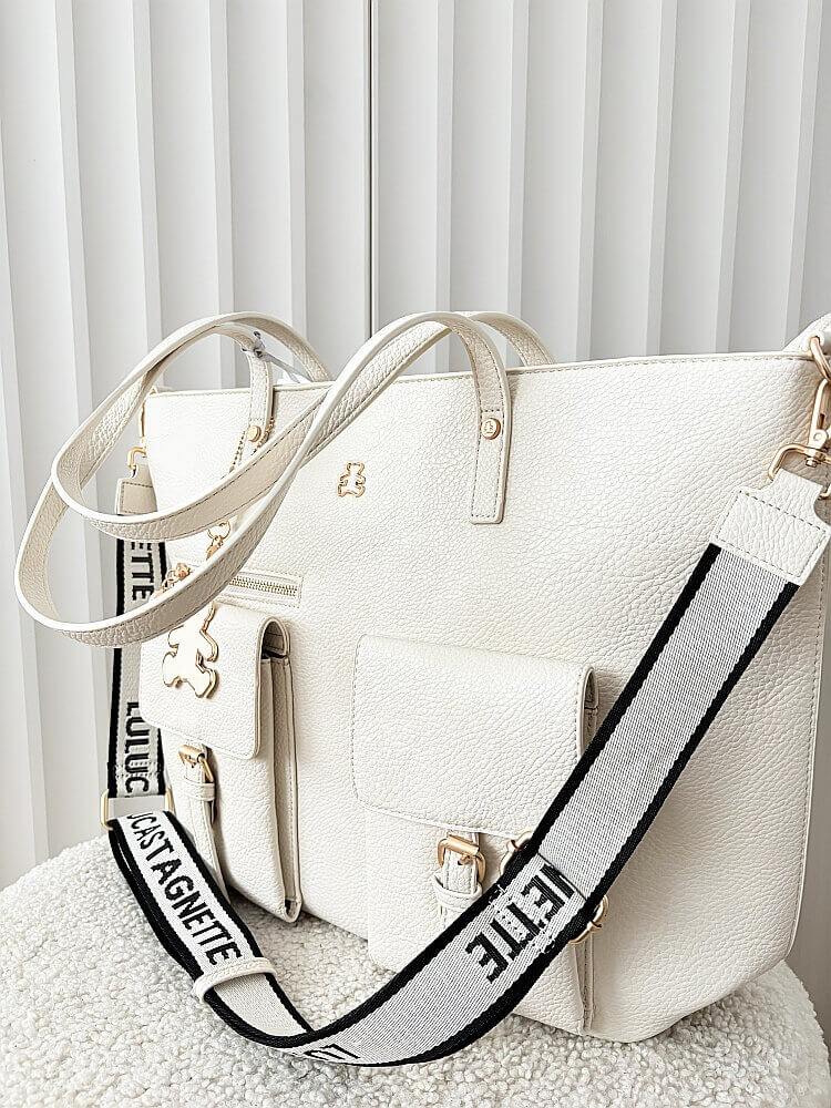  Lulu Castagnette torebka shopper ecru z kieszeniami
