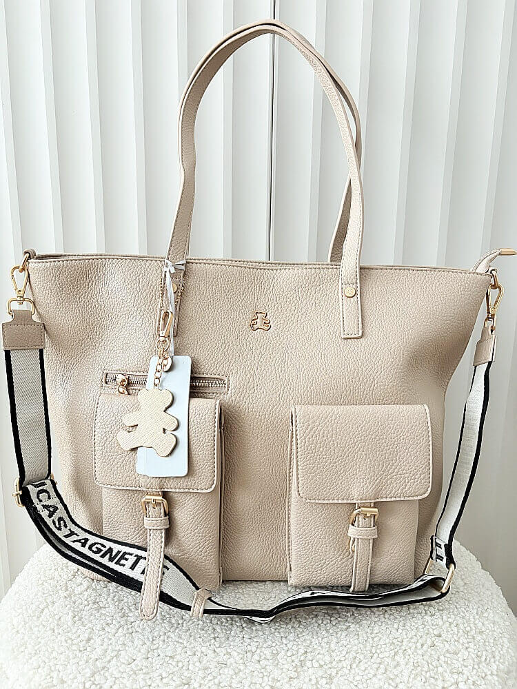  Lulu Castagnette torebka shopper beżowa z kieszeniami