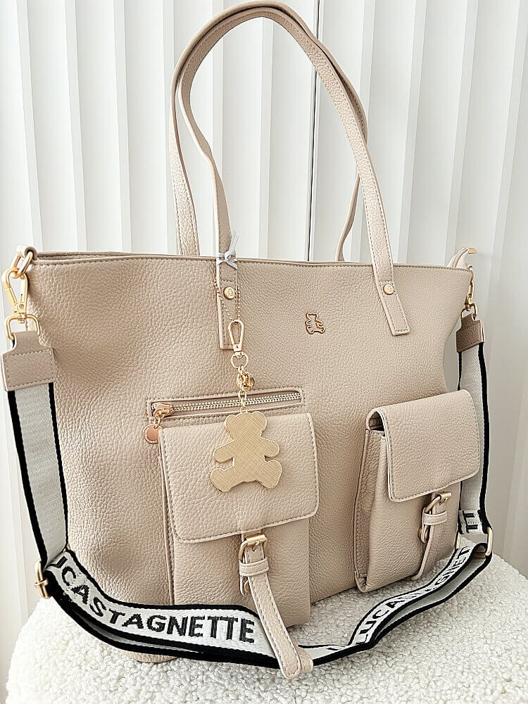 Lulu Castagnette torebka shopper beżowa z kieszeniami