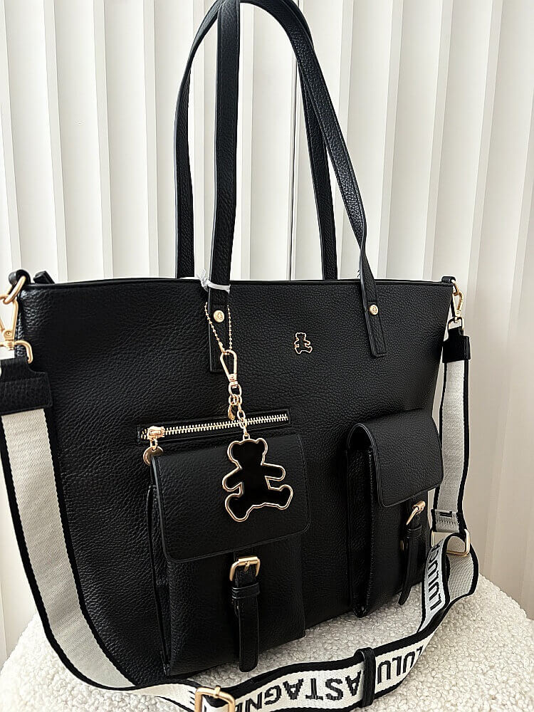  Lulu Castagnette torebka shopper czarna z kieszeniami