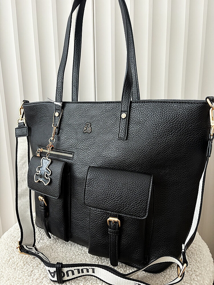  Lulu Castagnette torebka shopper czarna z kieszeniami