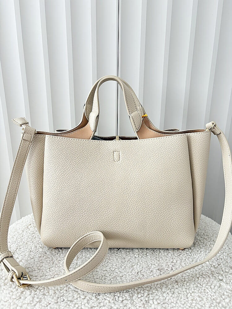 Torebka shopperka jasnobeżowa trzykomorowa