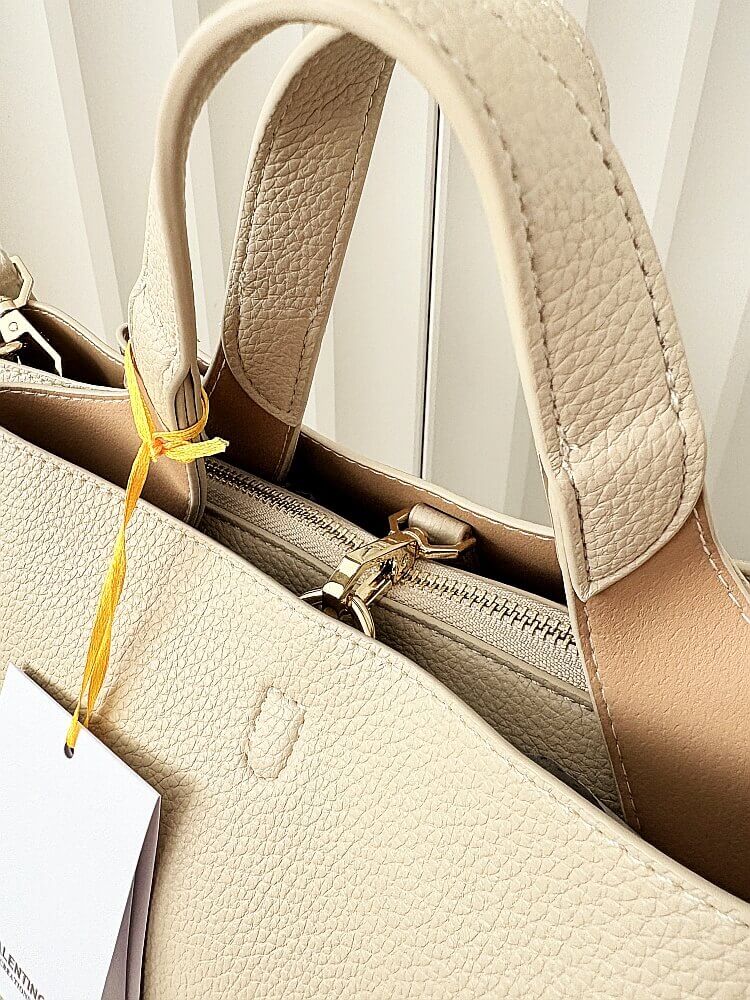 Torebka shopperka jasnobeżowa trzykomorowa