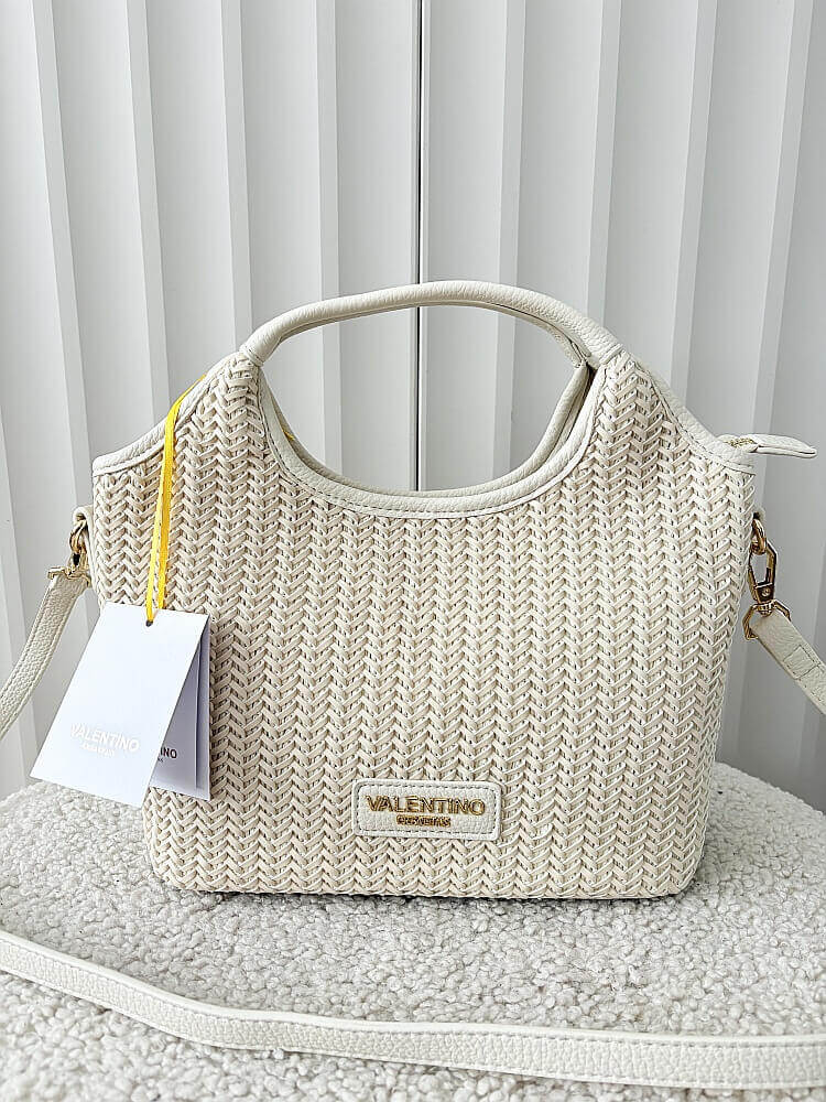 Torebka mini shopper jasnobeżowa plecionka