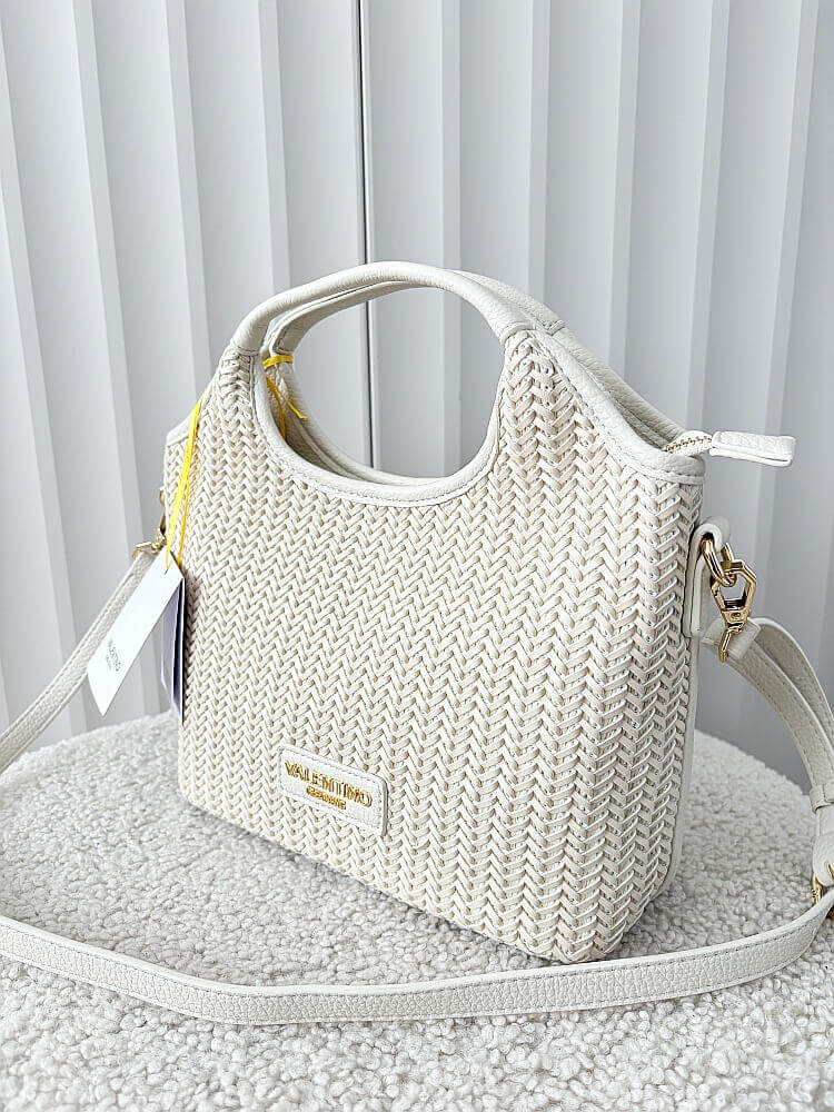 Torebka mini shopper jasnobeżowa plecionka