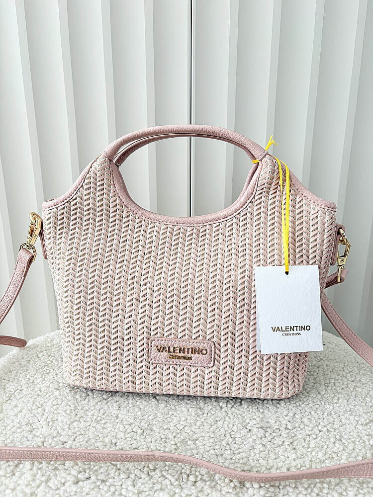 Torebka mini shopper różowa plecionka