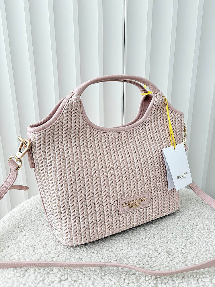 Torebka mini shopper różowa plecionka