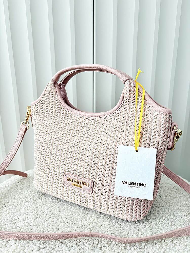 Torebka mini shopper różowa plecionka