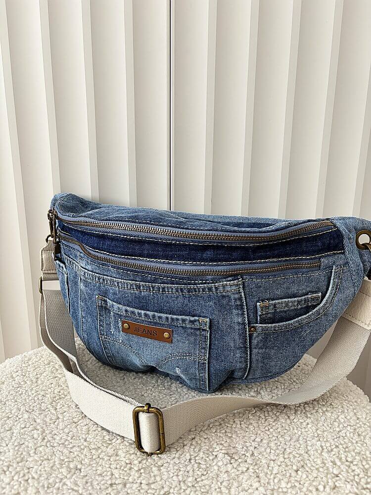 Maxfly torebka nerka jeans XL niebieska z beżowym zip