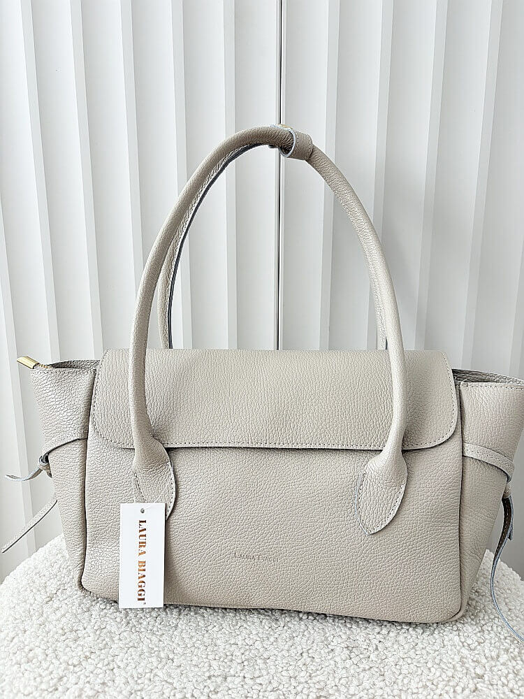Laura Biaggi skórzana torba shopper na ramię beżowa