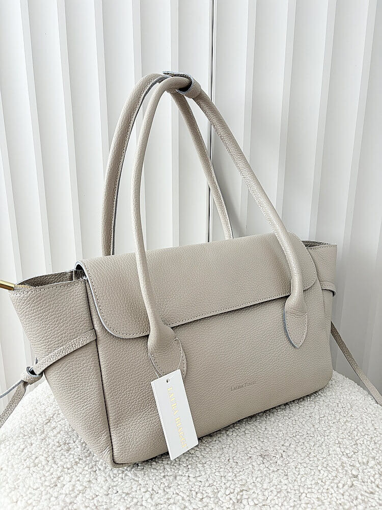 Laura Biaggi skórzana torba shopper na ramię beżowa