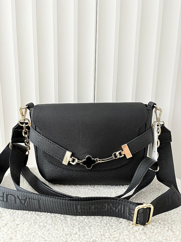 Laura Biaggi torebka listonoszka czarna z klapką