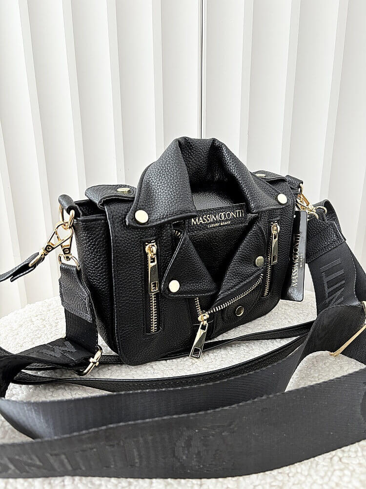 Massimo Contti listonoszka czarna zip z klapką