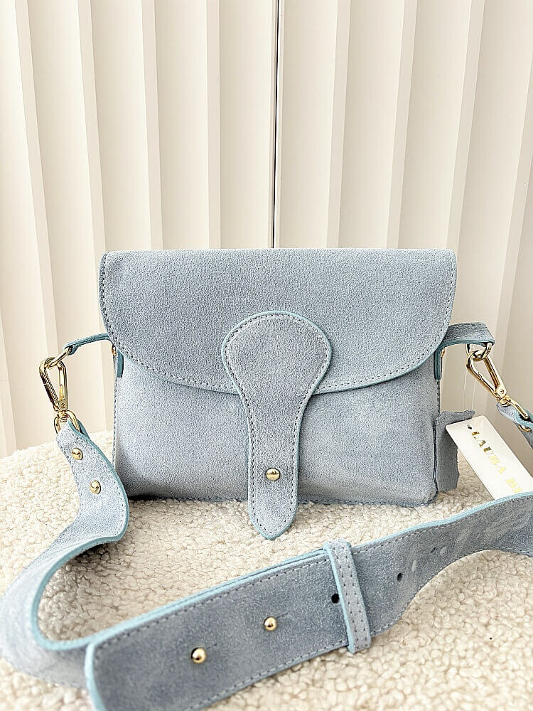 Laura Biaggi torebka listonoszka L zamszowa niebieska z klapką