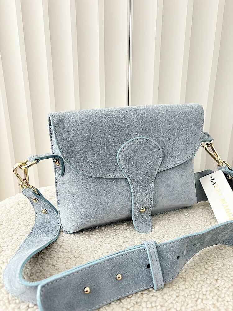 Laura Biaggi torebka listonoszka L zamszowa niebieska z klapką