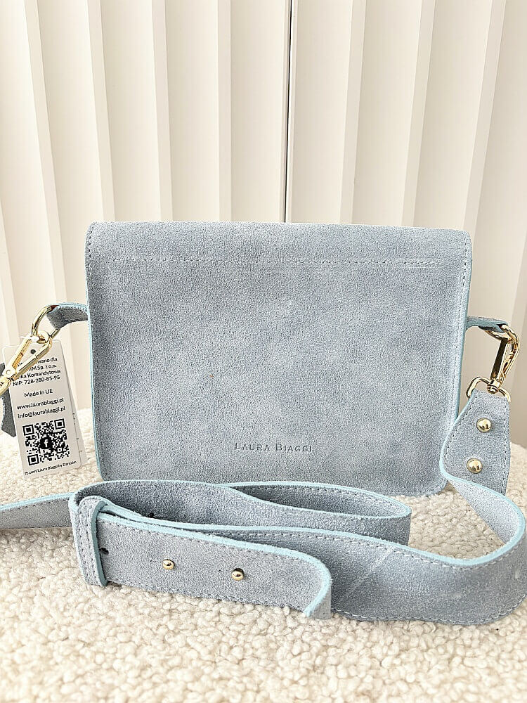 Laura Biaggi torebka listonoszka L zamszowa niebieska z klapką
