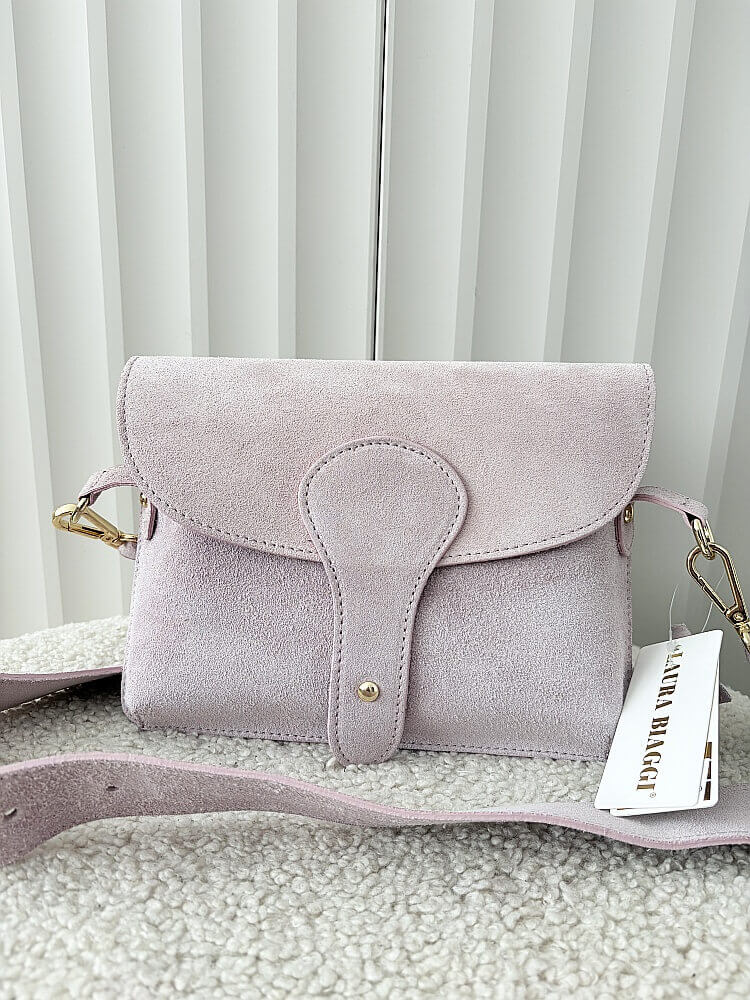 Laura Biaggi torebka listonoszka L zamszowa różowa z klapką