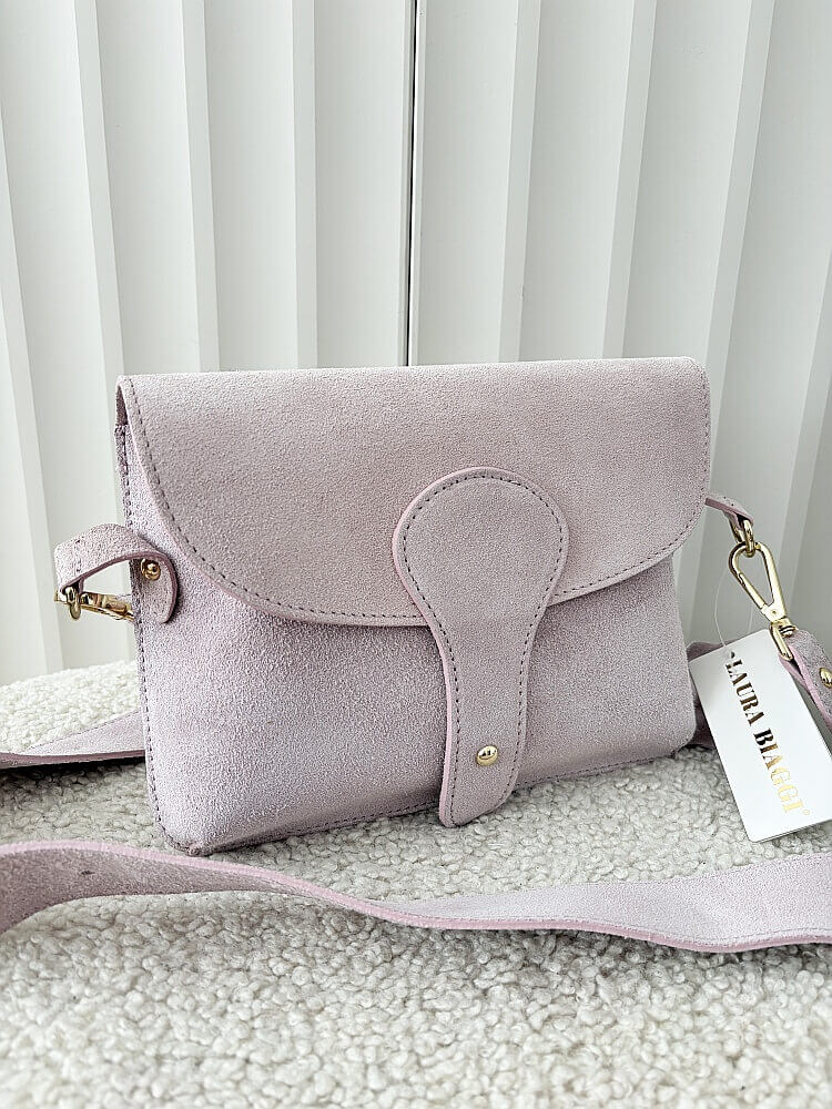 Laura Biaggi torebka listonoszka L zamszowa różowa z klapką