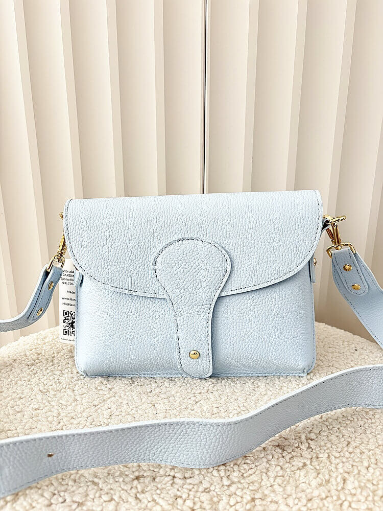 Laura Biaggi torebka listonoszka L skórzana niebieska z klapką