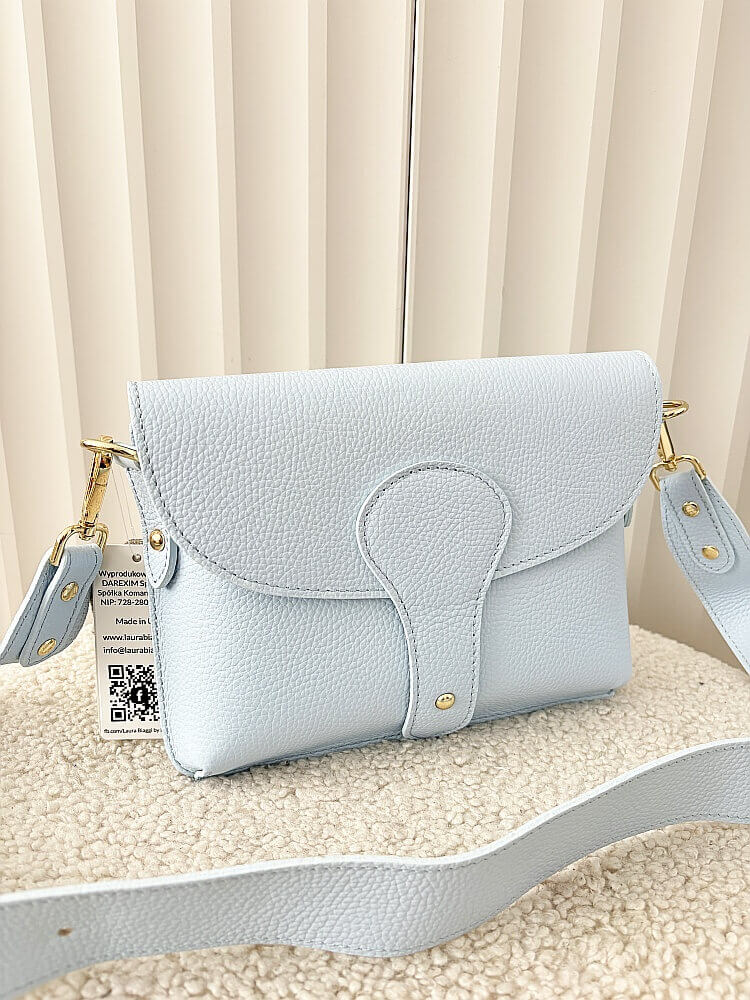 Laura Biaggi torebka listonoszka L skórzana niebieska z klapką