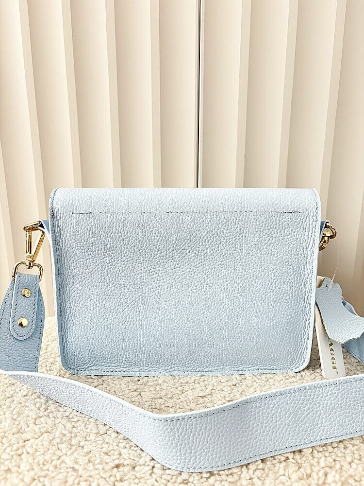 Laura Biaggi torebka listonoszka L skórzana niebieska z klapką