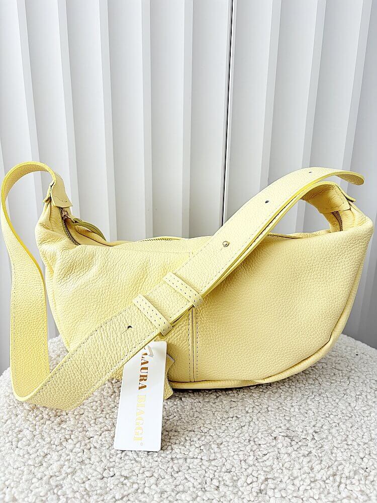 Laura Biaggi duża torebka listonoszka skórzana jasnożółta