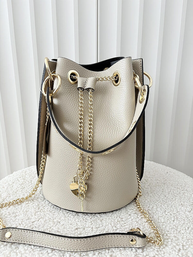 Laura Biaggi torebka worek skórzany beżowy