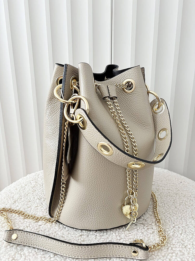 Laura Biaggi torebka worek skórzany beżowy