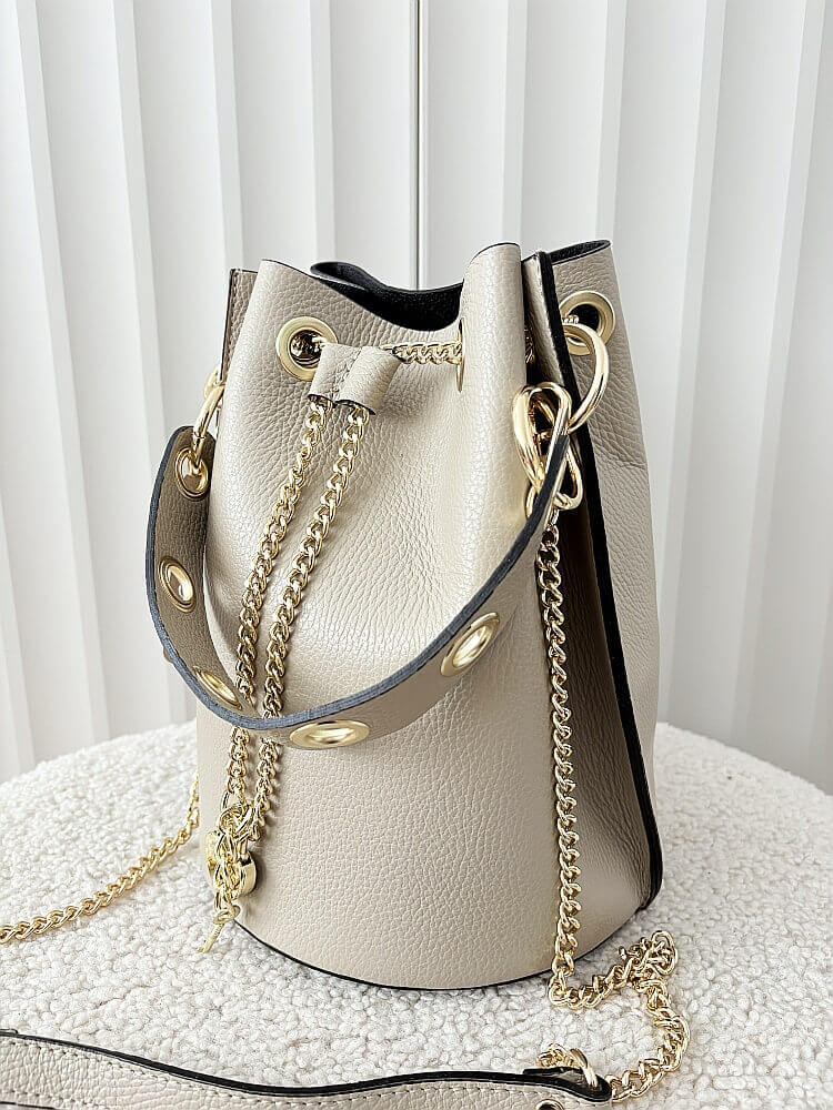 Laura Biaggi torebka worek skórzany beżowy