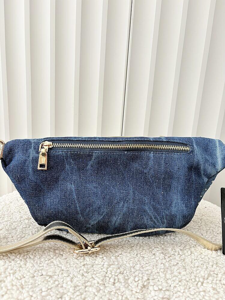 Massimo Contti torebka nerka jeans niebieska ze złotym kryształki