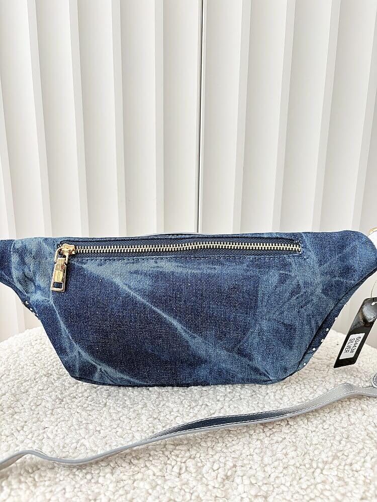 Massimo Contti torebka nerka jeans niebieska ze srebrnym kryształki