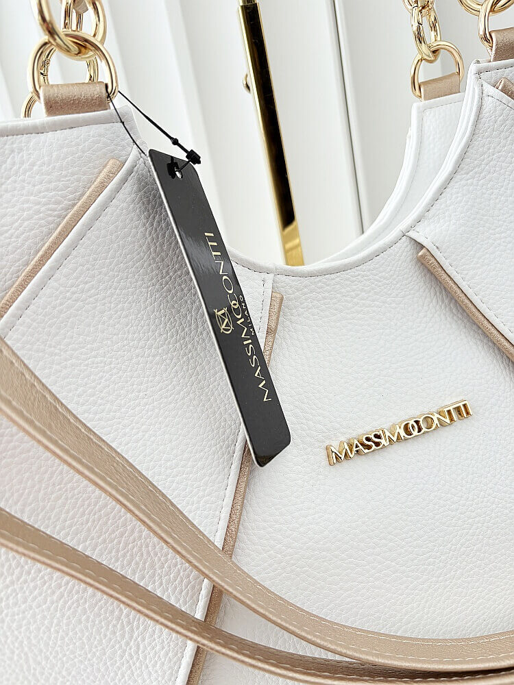Massimo Contti torba shopper na ramię biała ze złotym