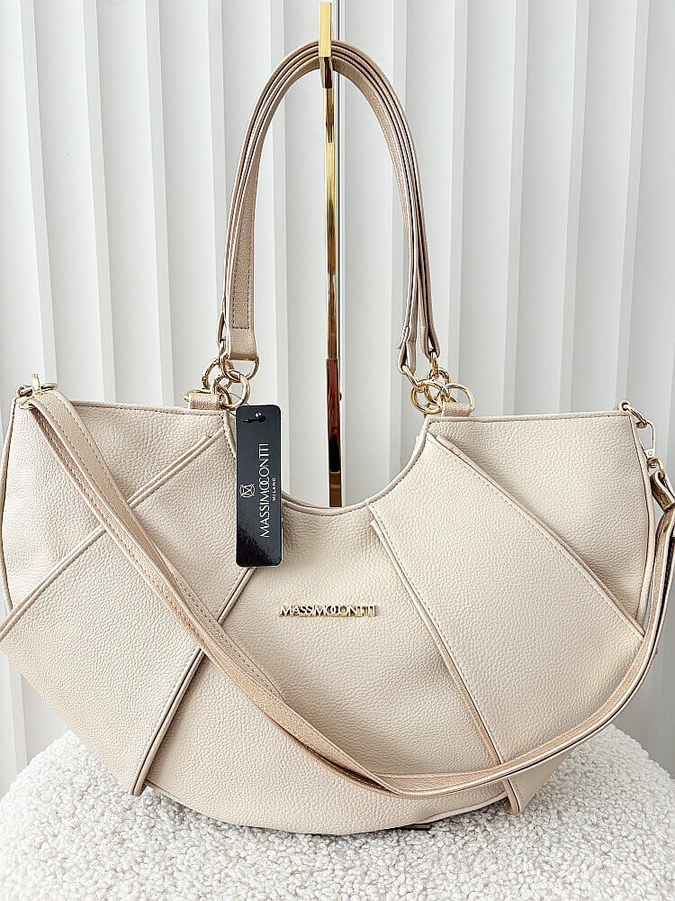 Massimo Contti torba shopper na ramię beżowa ze złotym