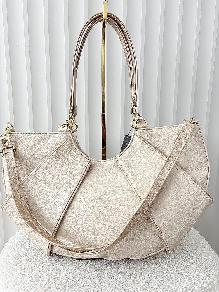 Massimo Contti torba shopper na ramię beżowa ze złotym