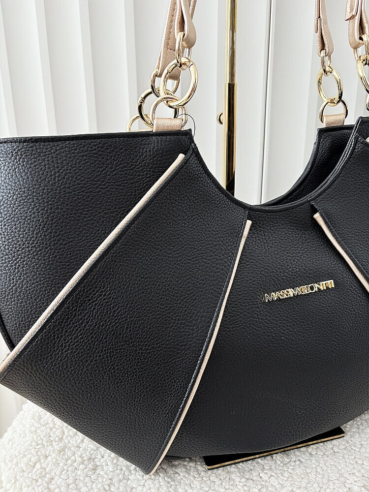 Massimo Contti torba shopper na ramię czarna ze złotym