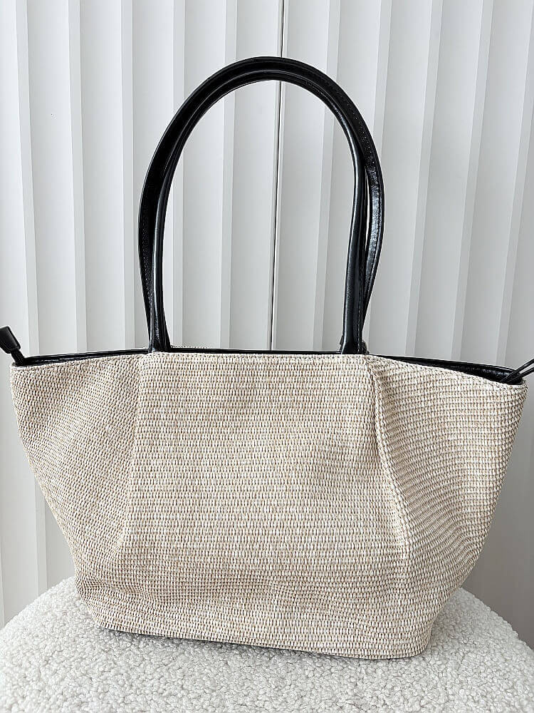 Ines Delaure torebka shopper koszyk na ramię beżowa z czarnym