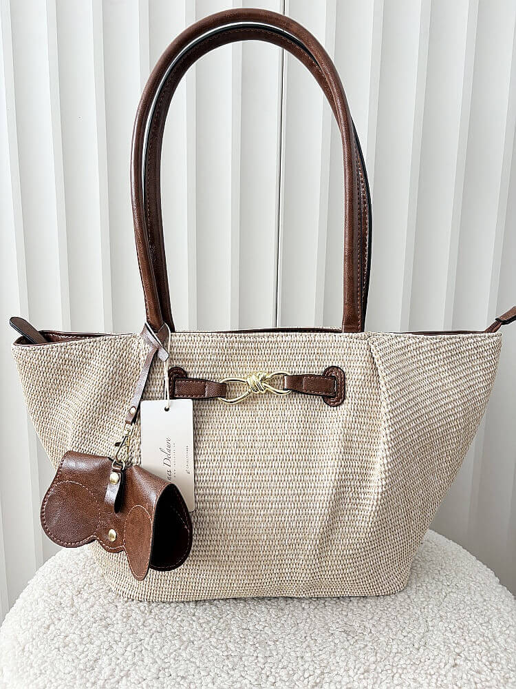 Ines Delaure torebka shopper koszyk na ramię beżowa z brązowym