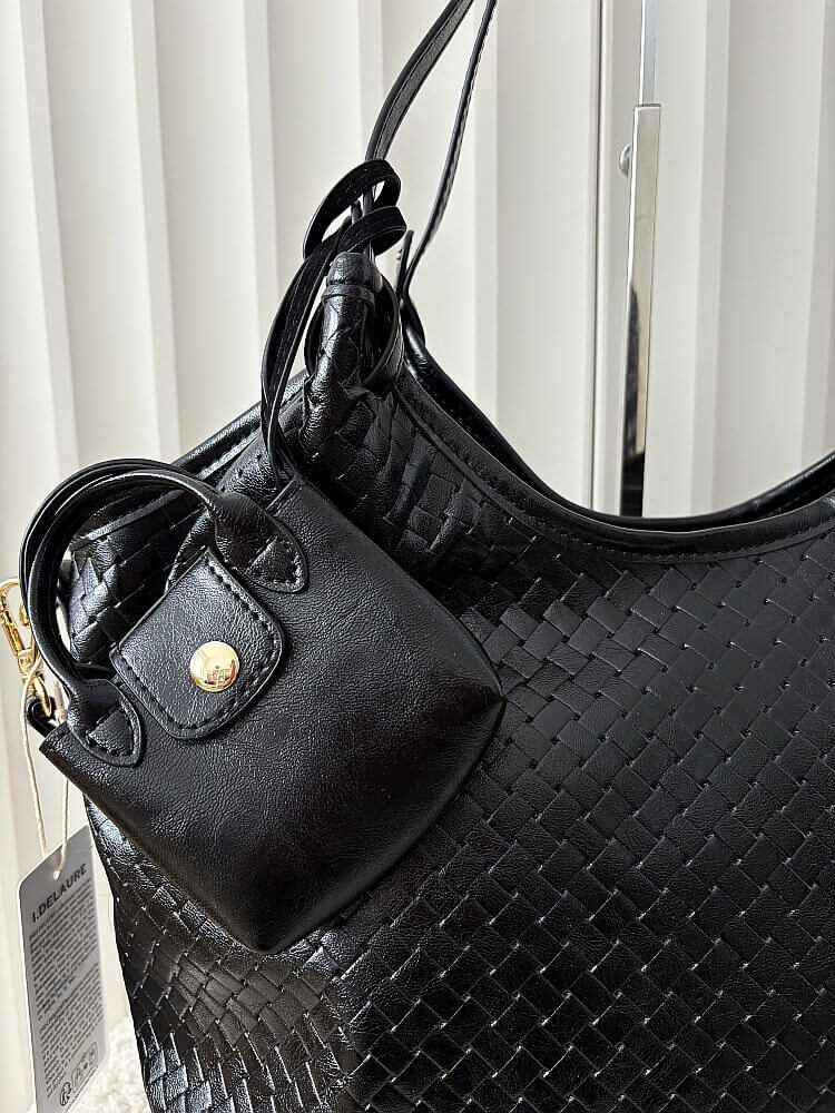 Ines Delaure torebka shopper na ramię czarna plecionka