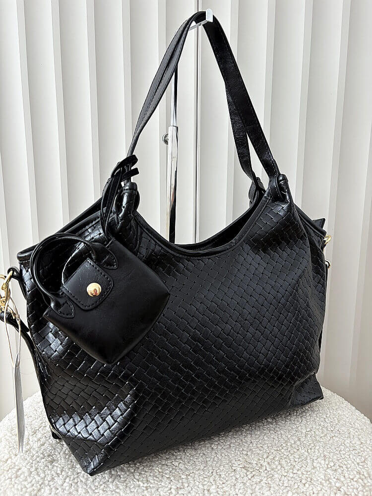 Ines Delaure torebka shopper na ramię czarna plecionka