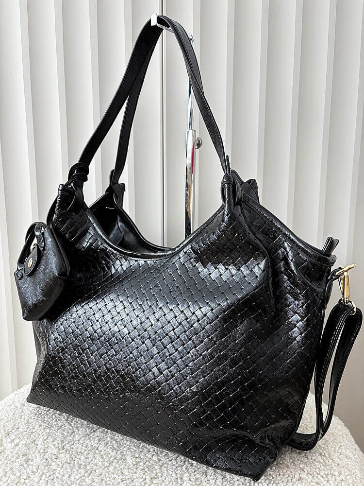 Ines Delaure torebka shopper na ramię czarna plecionka