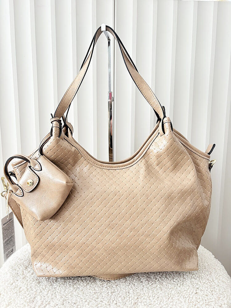 Ines Delaure torebka shopper na ramię beżowa plecionka