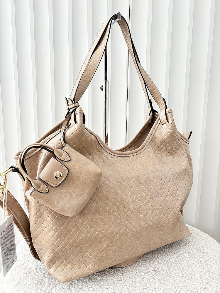 Ines Delaure torebka shopper na ramię beżowa plecionka