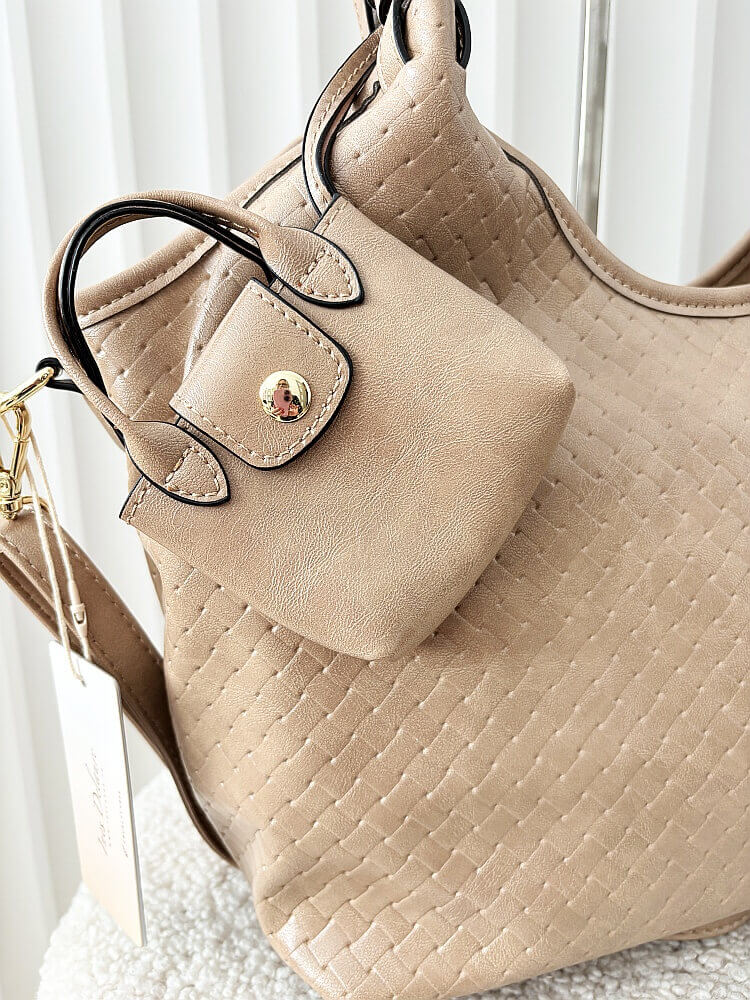 Ines Delaure torebka shopper na ramię beżowa plecionka