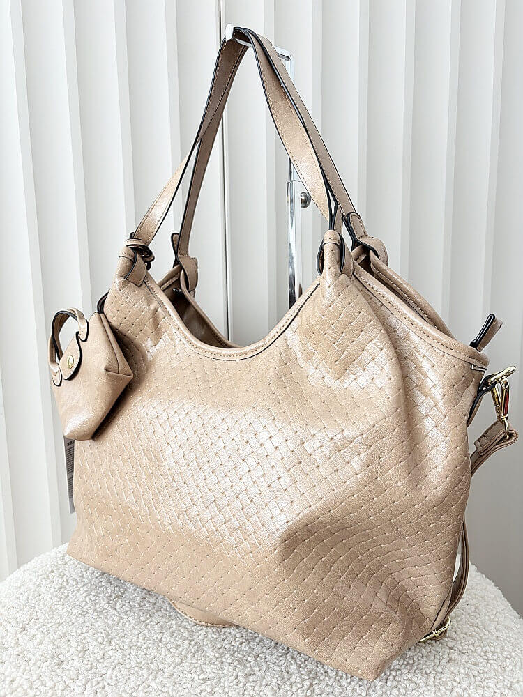 Ines Delaure torebka shopper na ramię beżowa plecionka