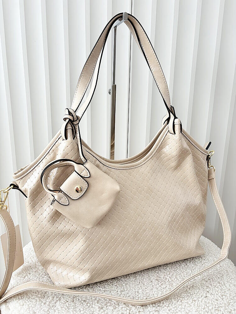 Ines Delaure torebka shopper na ramię jasnobeżowa plecionka