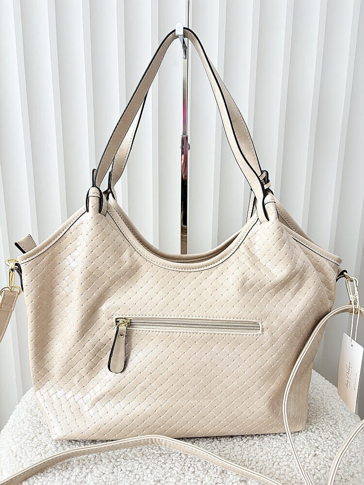 Ines Delaure torebka shopper na ramię jasnobeżowa plecionka