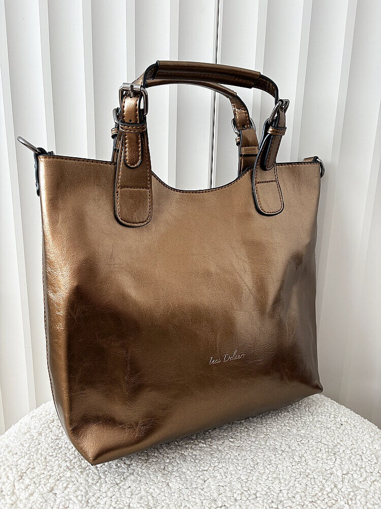 Ines Delaure torebka shopper ciemnobeżowa metaliczna