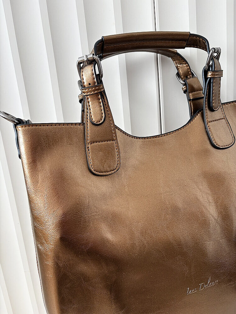 Ines Delaure torebka shopper ciemnobeżowa metaliczna