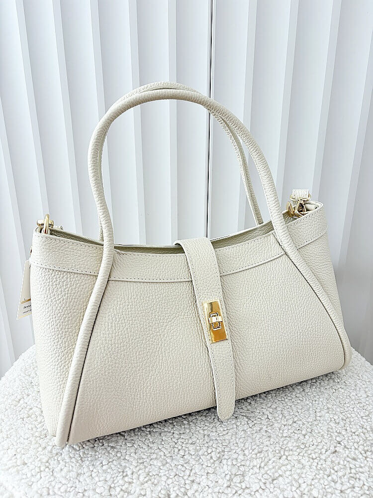 Laura Biaggi torebka shopperka skórzana jasnobeżowa